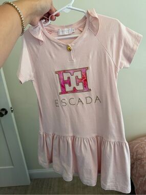 Escada Light Pink Logo Ruffle-Hem Kids Dress